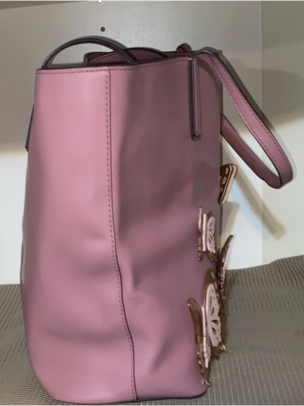 kate spade Pink Leather Butterfly Tote with Gold Accents